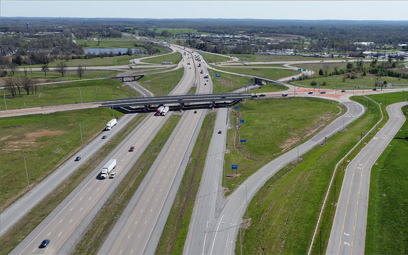 Aerial view of Marion, IL I-57 highway exit.